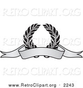Clipart of a Grayscale Award Crest and Blank Banner by BestVector