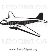 Clipart of a Retro Black and White Airplane by BestVector