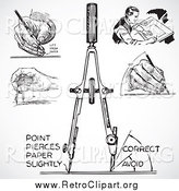 Clipart of Retro Black and White Architects and Drafting Tools by BestVector