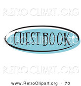 Retro Clipart of a Blue Oval Guestbook Website Button That Could Link to a Visitors List Page on a Site on White by Andy Nortnik
