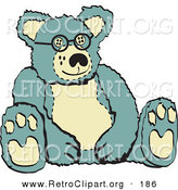 Retro Clipart of a Cute Stuffed Blue and Tan Stuffed Teddy Bear Wearing Glasses Retro by Andy Nortnik