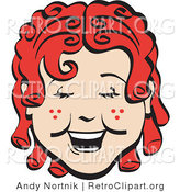 Retro Clipart of a Happy Curly Red Haired Girl with a Few Freckles, Laughing by Andy Nortnik