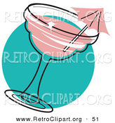 Retro Clipart of a Pink Umbrella in a Strawberry Margarita on Blue by Andy Nortnik