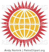 Retro Clipart of a Round Orange Globe with White Lines and Red Spikes by Andy Nortnik