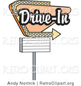 Retro Clipart of a Vintage Beige Drive in Sign with an Arrow by Andy Nortnik