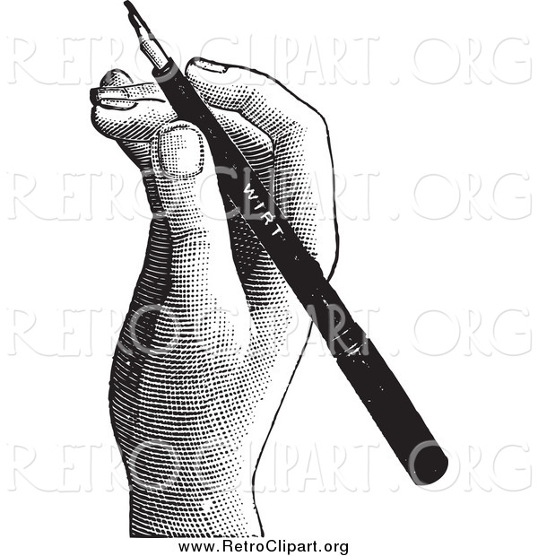 Clipart of a Black and White Retro Hand Drawing