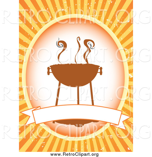 Clipart of a Retro Bbq Label with a Blank Banner over Orange