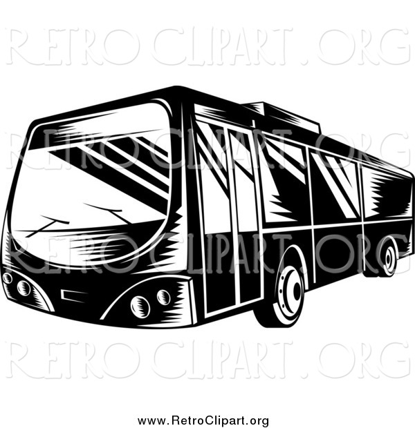 Clipart of a Retro Black and White Bus