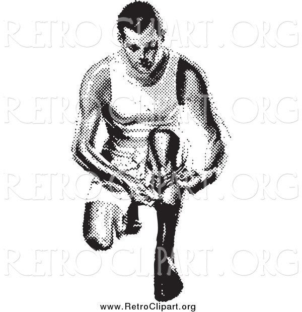 Clipart of a Retro Black and White Man Kneeling to Put on a Sock