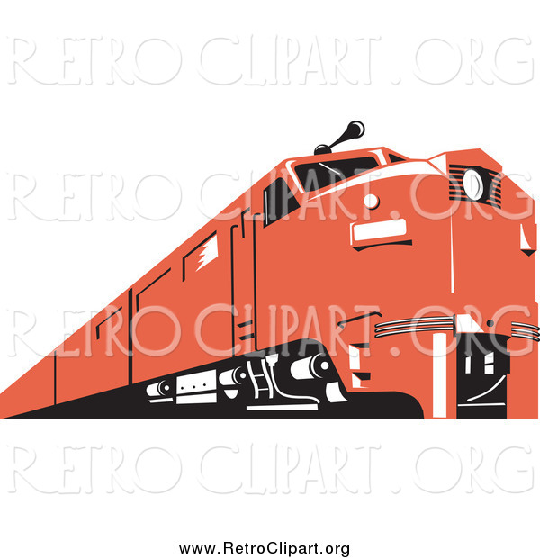 Clipart of a Retro Red Train at a Low Angle