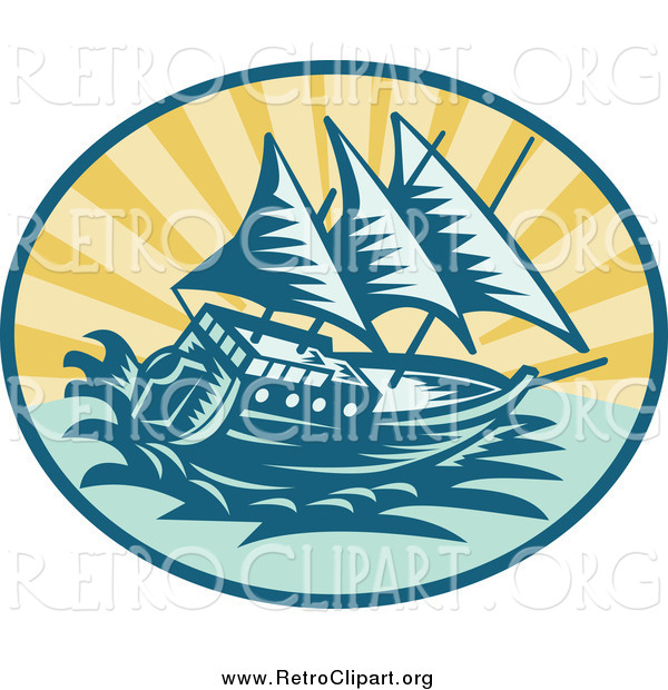 Clipart of a Retro Sailing Galleon Ship Logo