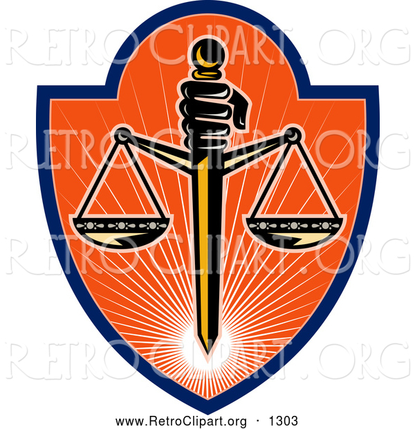 Clipart of a Retro Scales of Justice Shield