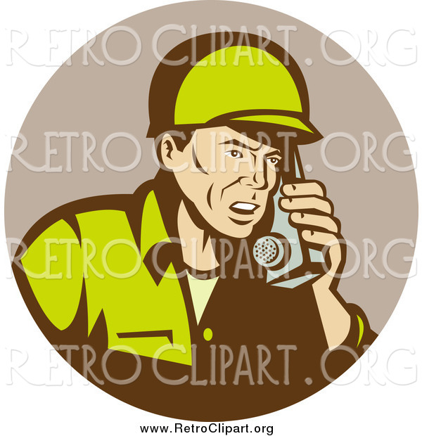 Clipart of a Retro Soldier Using a Field Radio