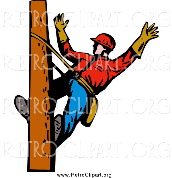 Clipart of a White Lineman on a Pole