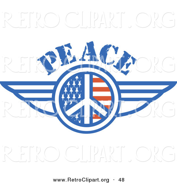 Retro Clipart of a American Peace Symbol with Stars and Stripes and Wings Onthe Sides over White