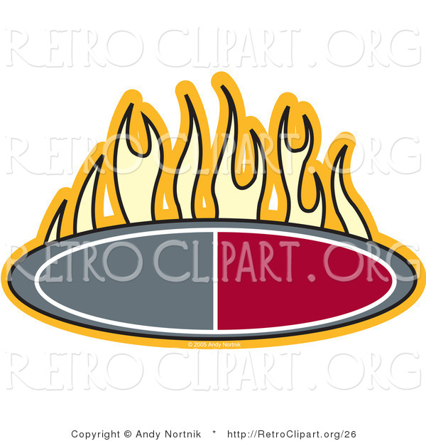 Retro Clipart of a Flames Above a Two-Toned Oval
