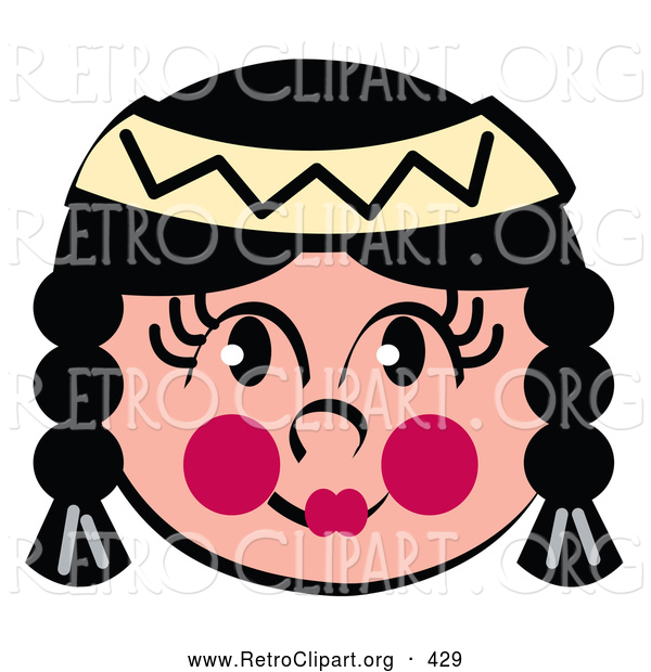 Retro Clipart of a Friendly Native American Indian Girl, on White