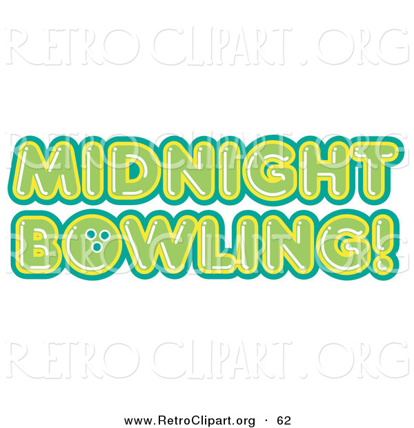 Retro Clipart of a Green Midnight Bowling Sign on a White Background