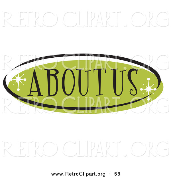 Retro Clipart of a Green Oval About Us Website Button That Could Link to an Information Page on a Site