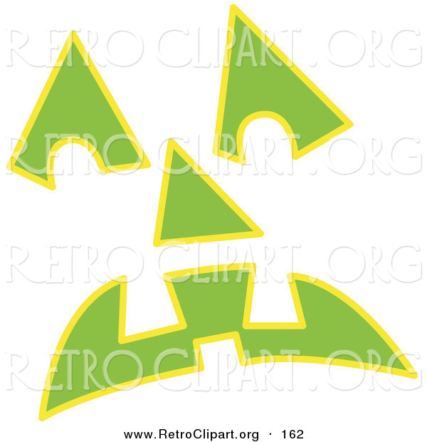 Retro Clipart of a Green Pumpkin Face Glowing on White