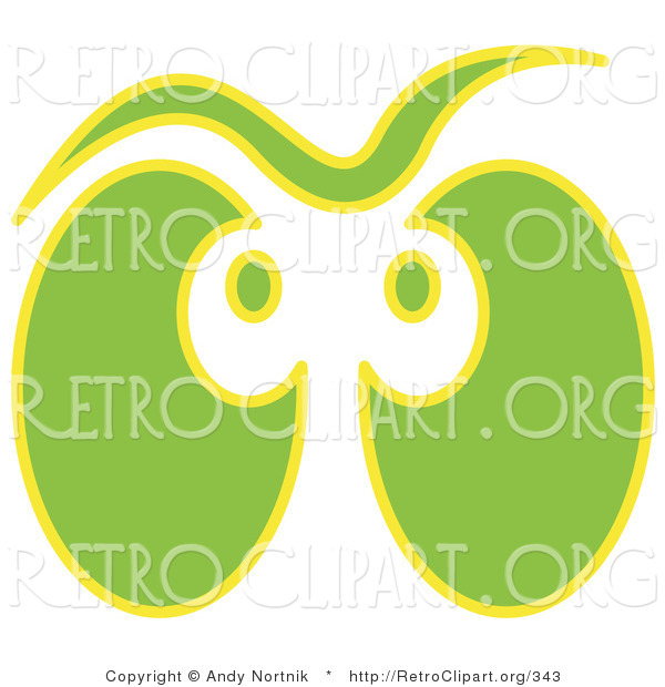 Retro Clipart of a Halloween Pair of Green and Yellow Ghost Eyes Glowing