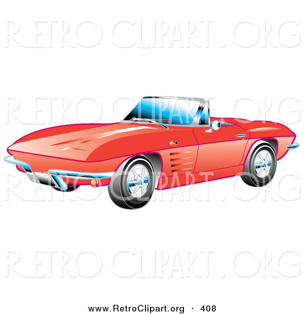 Retro Clipart of a New Red 1963 Convertible Chevrolet Corvette with the Top down and Crome Bumpers