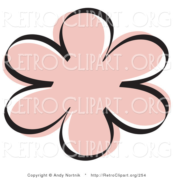 Retro Clipart of a Pink Flower Shape Outline