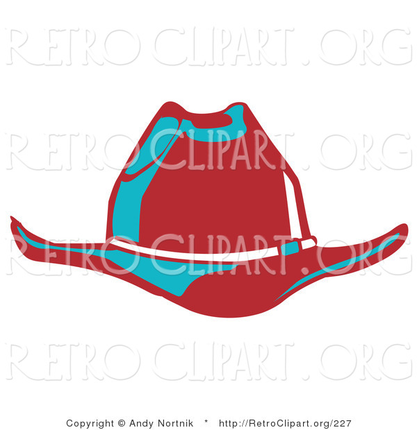 Retro Clipart of a Red Cowboy Hat Cast in Blue Lighting on White