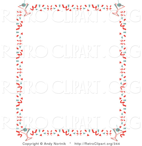 Retro Clipart of a Red Stationery Background of with a Border of Confetti and Martinis