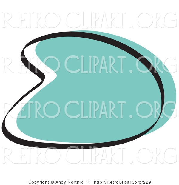 Retro Clipart of a Retro Boomerang Turquoise Circle Graphic Shape on a Whtie Background