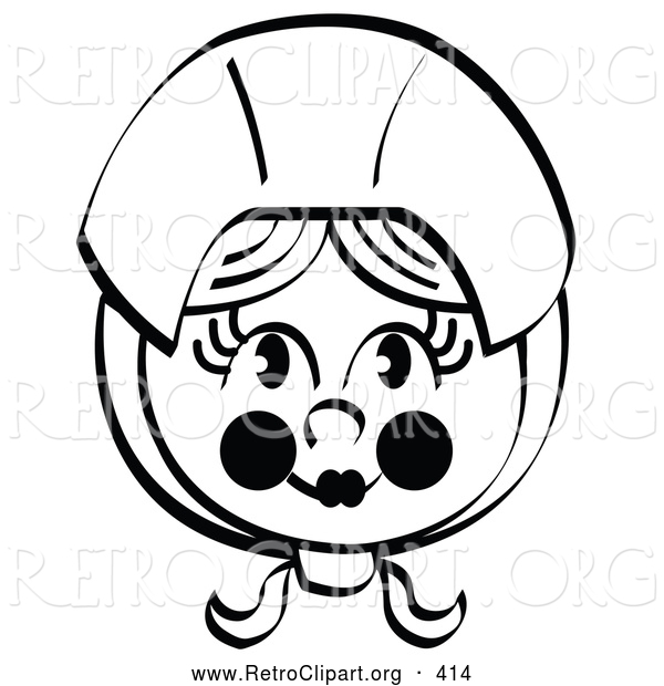 Retro Clipart of a Smiling Pretty Female Pilgrim with Flushed Cheeks, Wearing a Bonnet over Her Hair