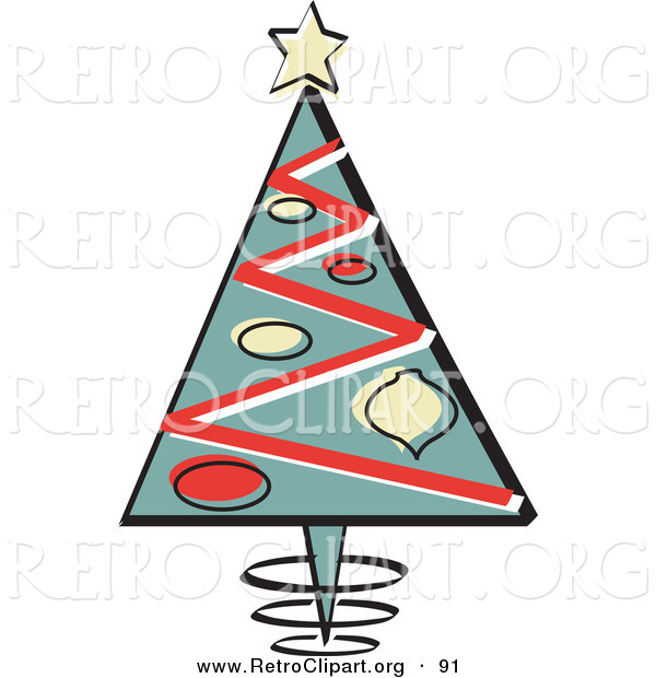 Retro Clipart of a Triangular Christmas Tree with Ornaments and a Star on Top over White