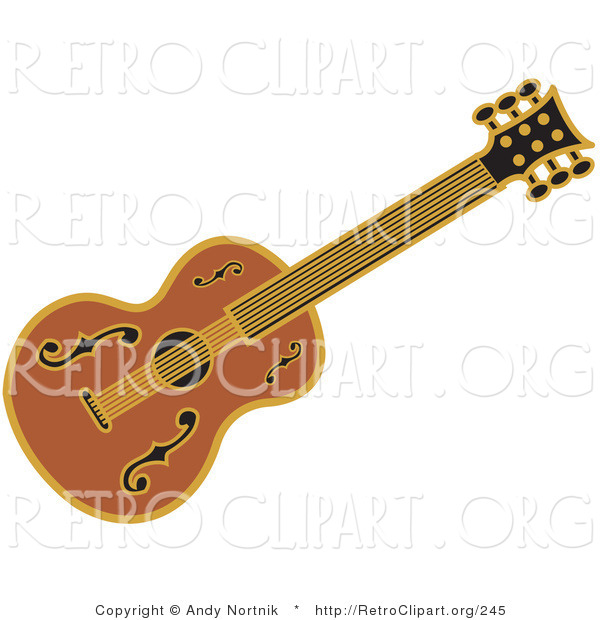 Retro Clipart of a Western Guitar over a Solid White Background