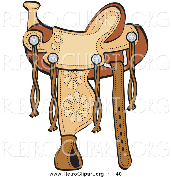 Retro Clipart of a Western Leather Saddle with Floral Accents over White