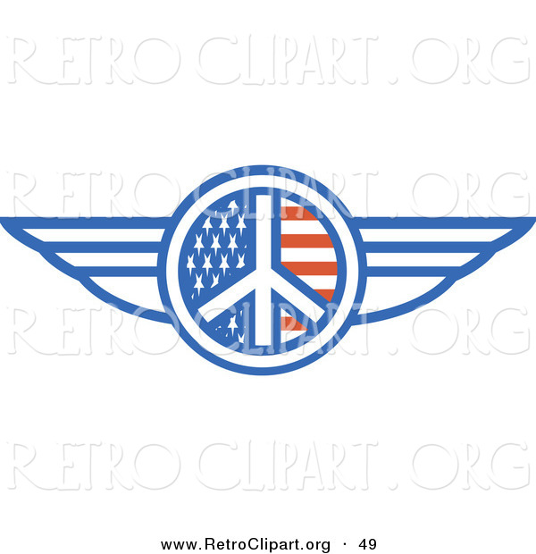 Retro Clipart of a Winged American Peace Sign over White