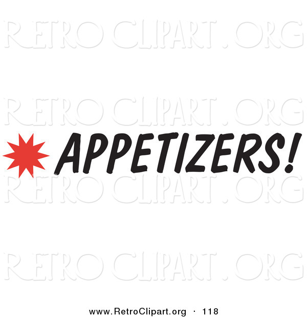 Retro Clipart of an Appetizers Sign with a Star Burst Design
