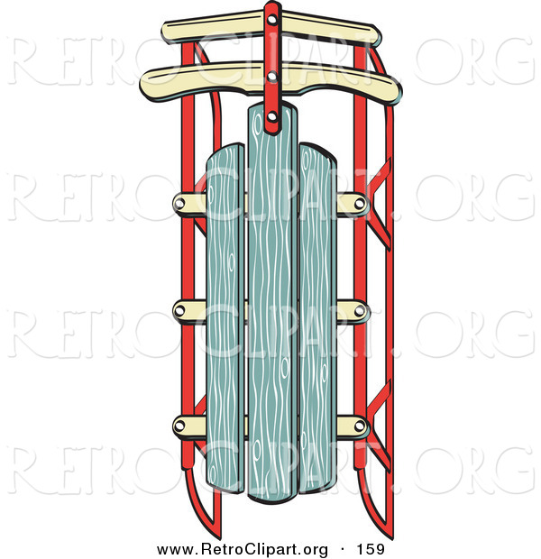 Retro Clipart of an Old Fashioned Green and Red Wooden and Metal Winter Sled