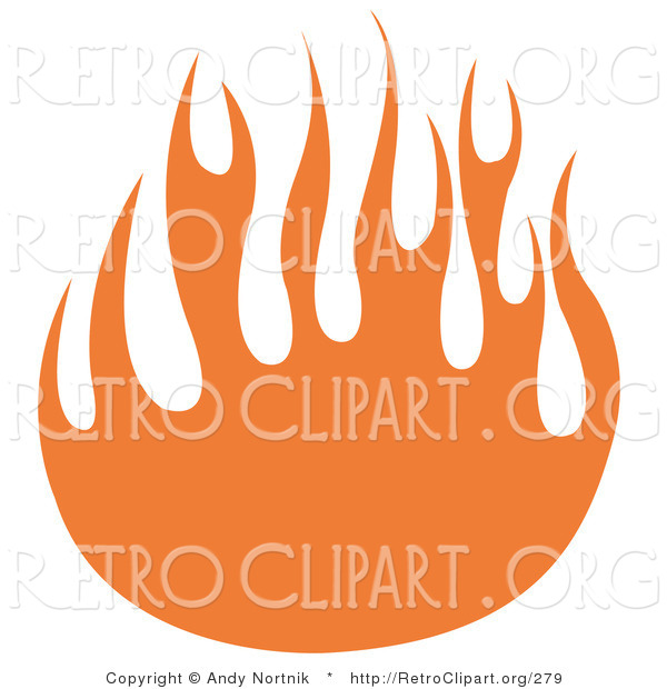 Retro Clipart of Orange Flames Forming a Partial Circle on White