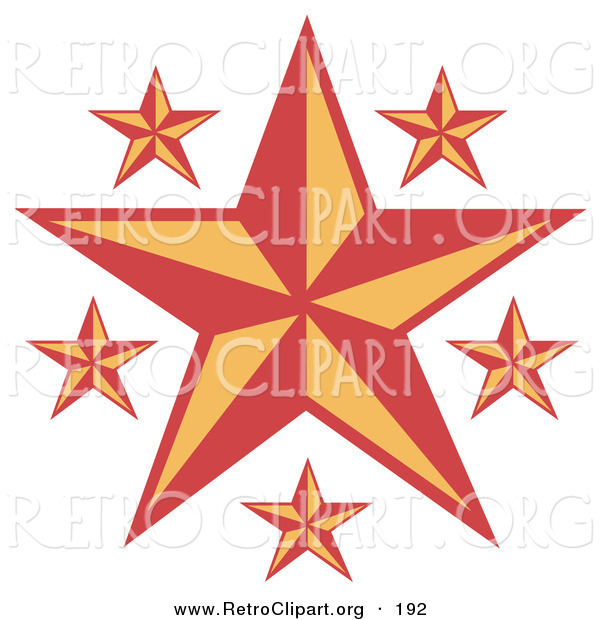 Retro Clipart of Pretty Red and Orange Stars over a Solid White Background