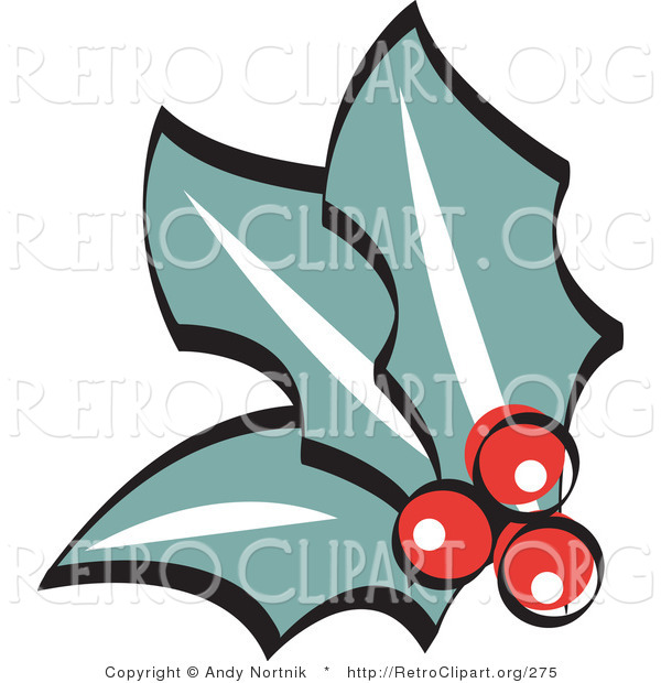 Retro Clipart of Red Holly Berries and Leaves