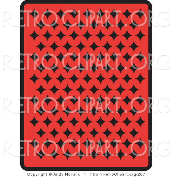 Retro Clipart of the Behind of a Red Playing Card with Black Diamonds