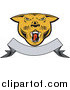 Clipart of a Cougar Head over a Blank Ribbon Banner by Patrimonio