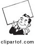 Clipart of a Retro Black and White Business Man Winking and Holding a Blank Sign by BestVector