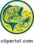 Clipart of a Retro Largemouth Bass and Frog Circle by Patrimonio