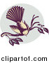 Clipart of a Retro New Zealand Fantail Bird on a Branch by Patrimonio