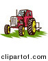 Clipart of a Retro Red Tractor over Grass by Patrimonio