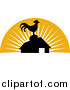 Clipart of a Retro Silhouetted Rooster Atop a Barn by Patrimonio