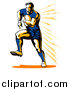 Clipart of a Retro White Male Rugby Football Player Running by Patrimonio