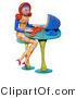 Retro Clipart of a 3d Red Haired Secretary Working on a Computer at a Desk by