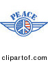Retro Clipart of a American Peace Symbol with Stars and Stripes and Wings Onthe Sides over White by Andy Nortnik
